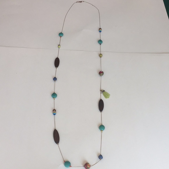 Colorful & 60 “ Long Glass, Wood & Chain Necklace - Picture 2 of 8